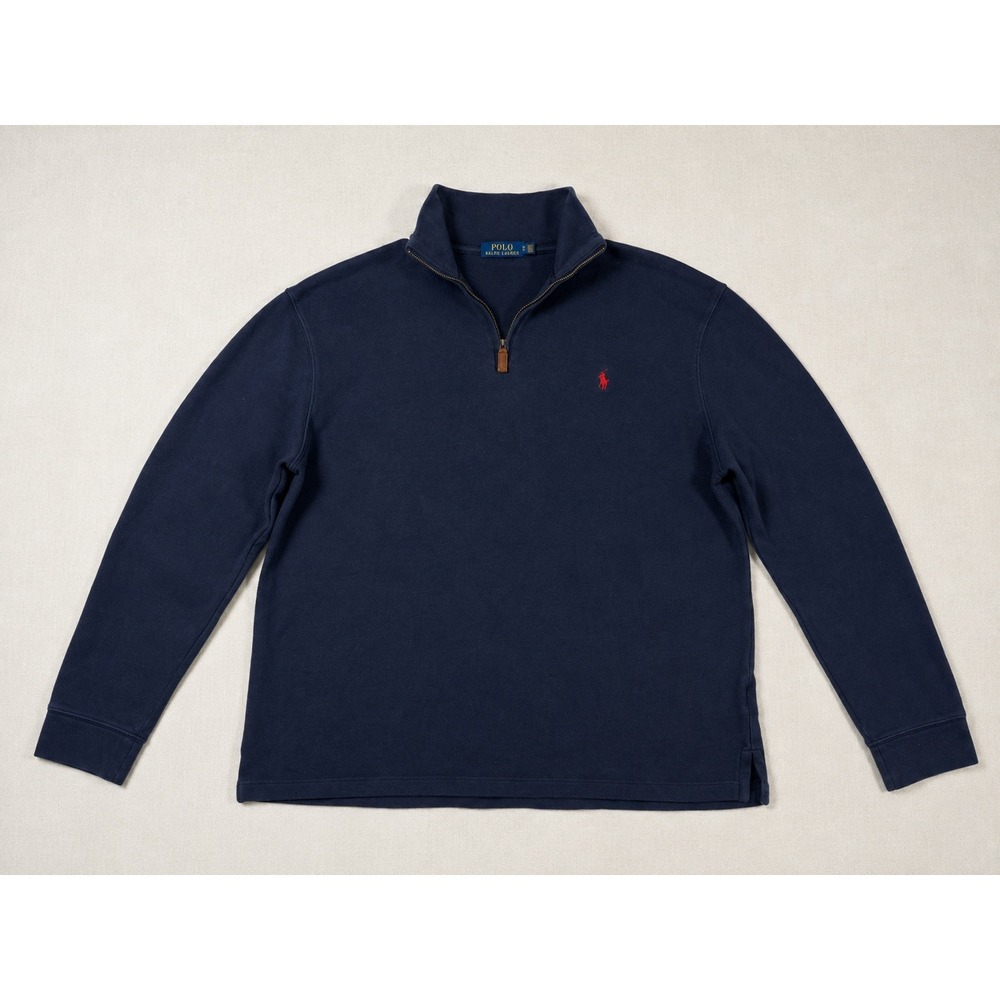 Polo Ralph Lauren Mens XL Navy Blue Quarter Zip Cotton Pullover Sweater Pony